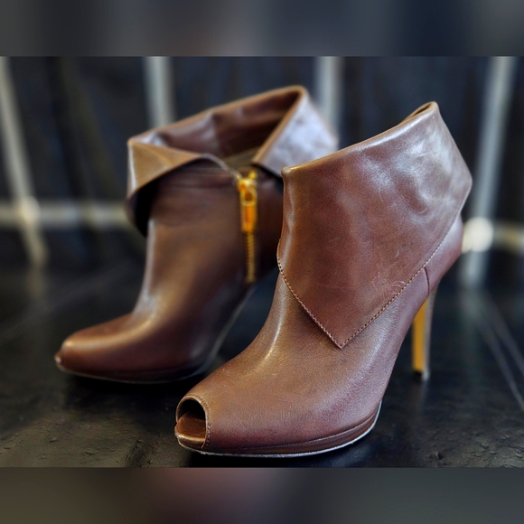 Michael Kors Shoes - Michael Kors Kendra opened toe heeled ankle boot booties dark chocolate brown